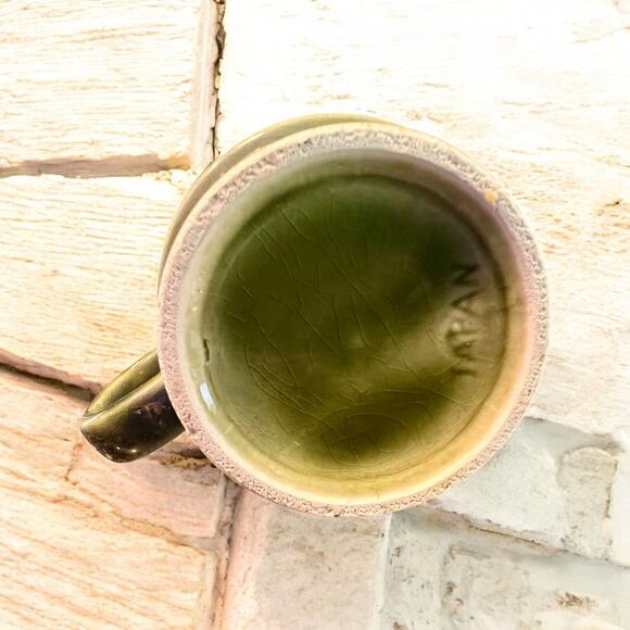 Vintage Japan Stacking Mugs w Chrome Holder-Avocado Green Retro-Midcentury-MCM - Picture 4 of 12